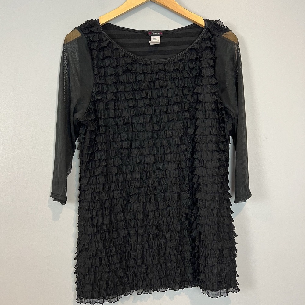 Cocomo Top Womens Size XL BlLayered Ruffles Sheer Sleeves Vintage Y2K Whimsigoth